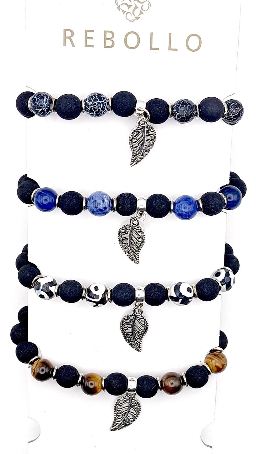 Set bracciali pietre dure ciondolo foglia Giamas - artigianato italiano