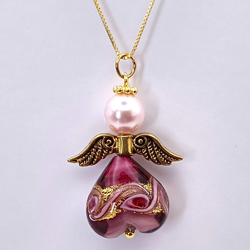 Collana con angelo in vetro di Murano viola - ungioielloperte