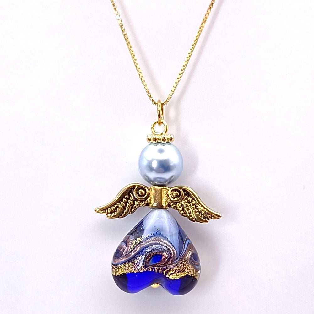 Collana natalizia con ciondolo a forma di angelo in Murano blu - ungioielloperte