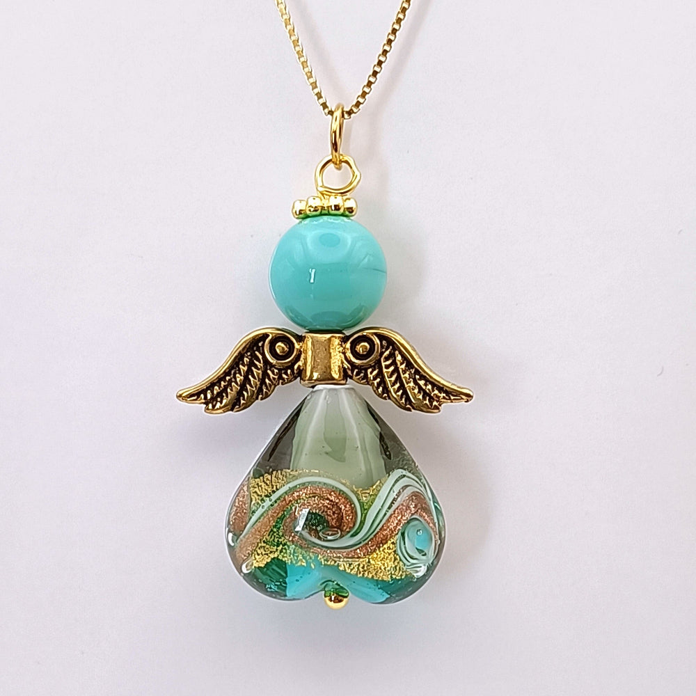 Collana con angelo in vetro di Murano verde Rebollo, in vendita su ungioielloperte
