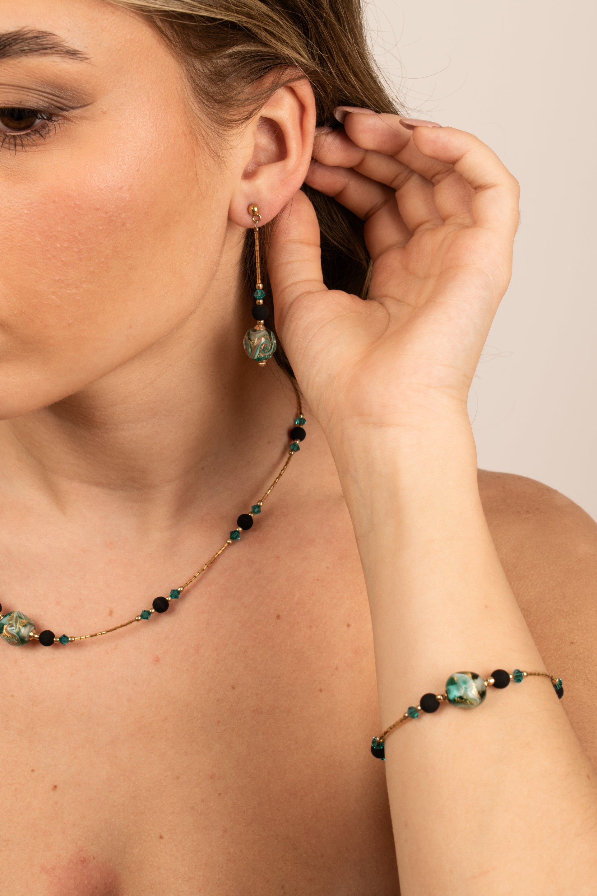 Orecchini Donna Pendenti Vetro Murano Cristallo e Pietra Lavica