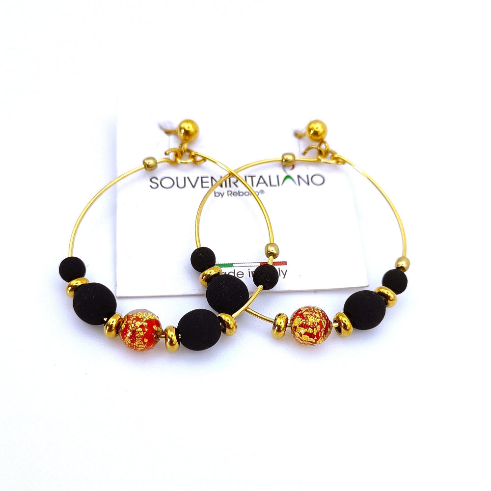 Orecchini cerchio Murano rosso e oro - ungioielloperte