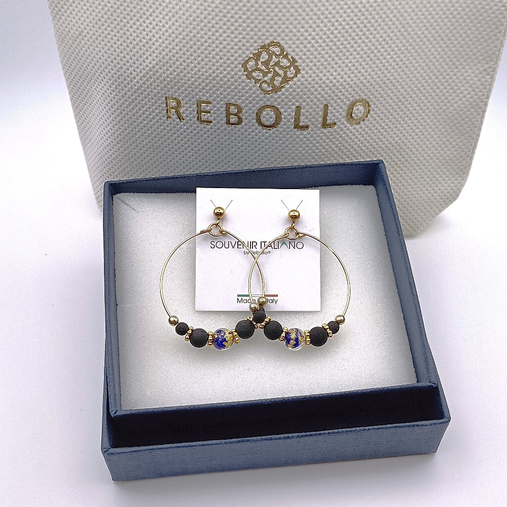 Orecchini cerchio Murano blu e oro - ungioielloperte