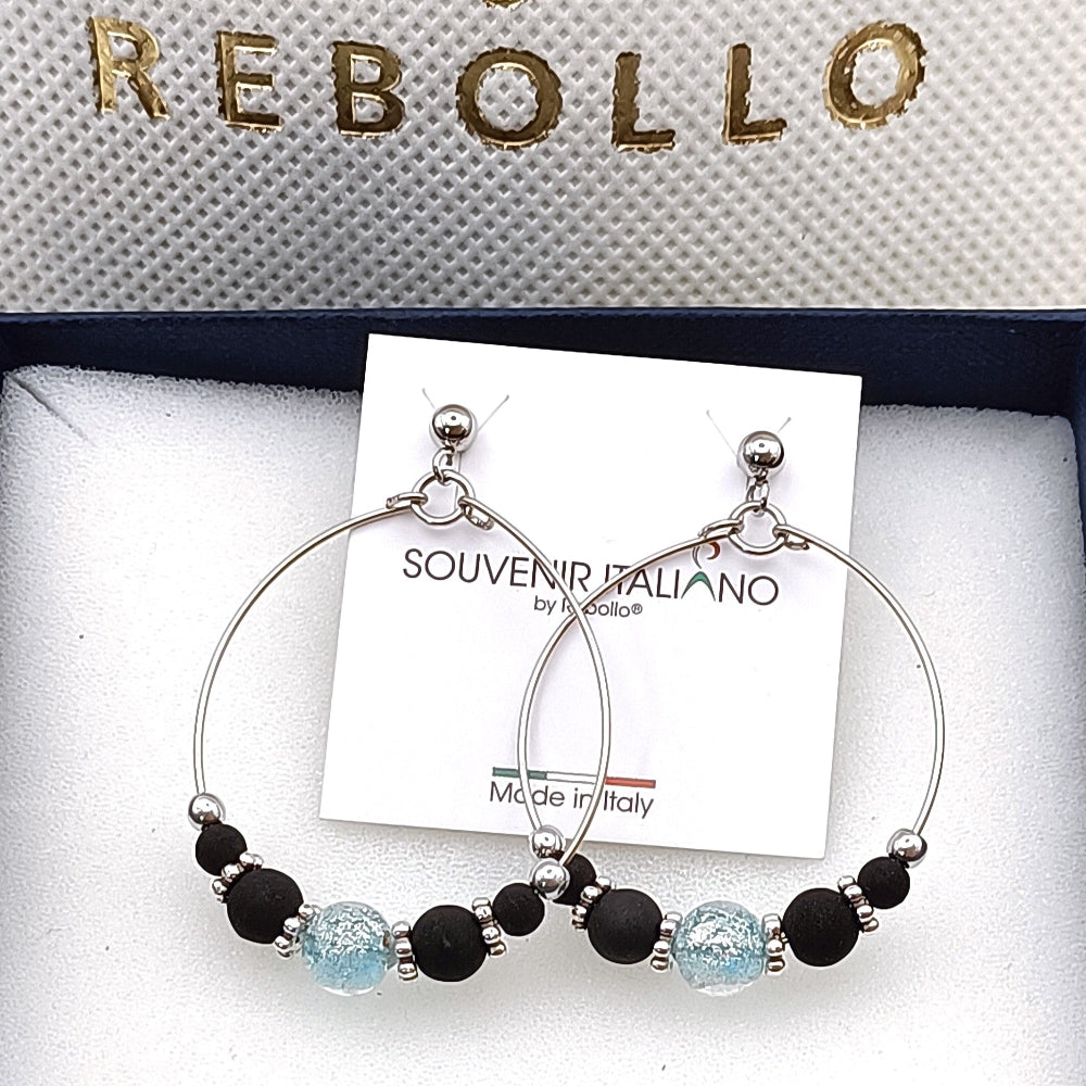 recchini a cerchio pietra lavica, brand Rebollo - ungioielloperte