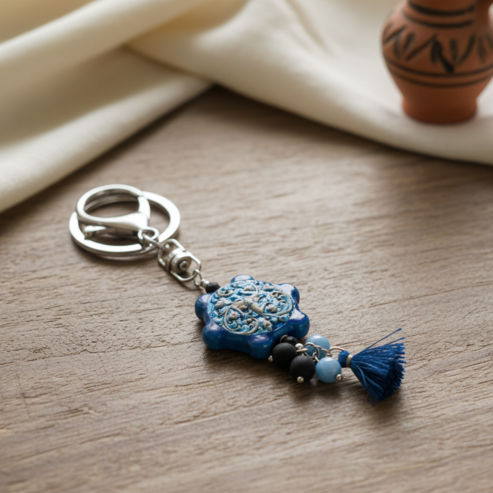 portachiavi ceramica blu nappa by Giamas