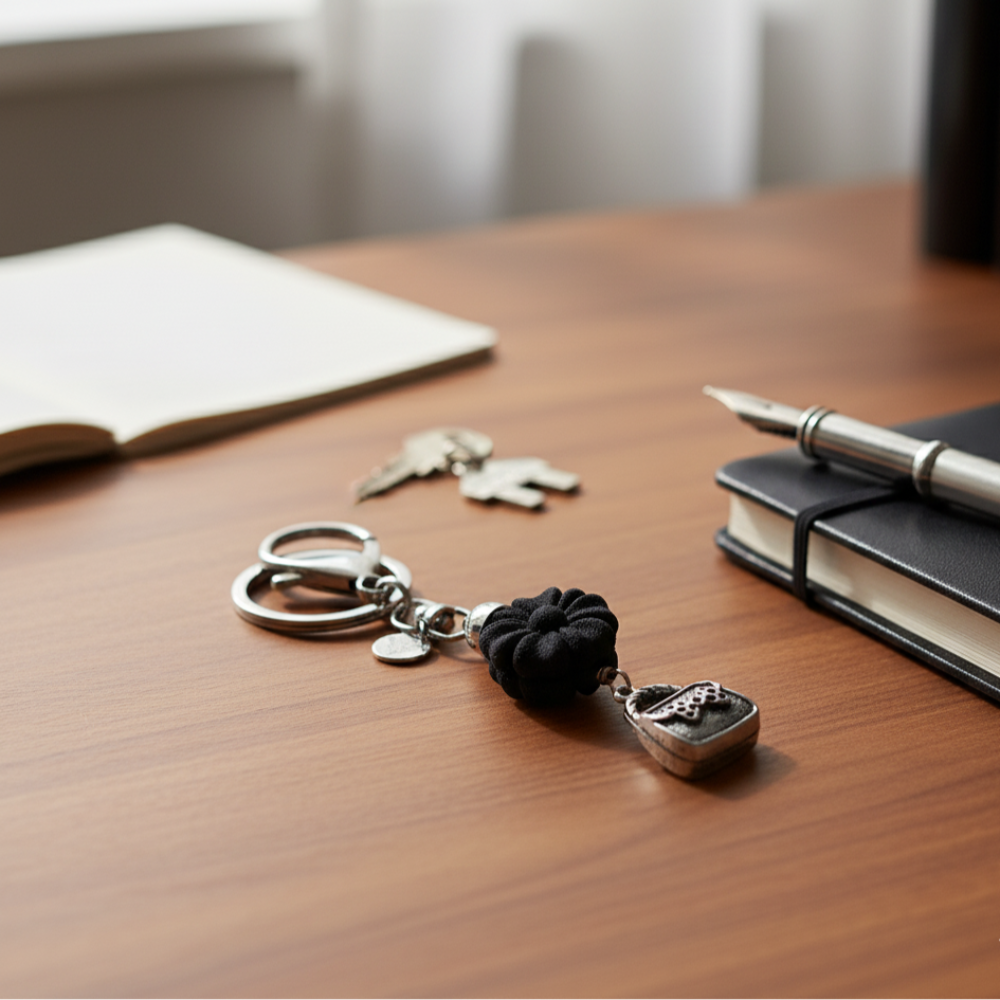 portachiavi con borsetta e pietra lavica