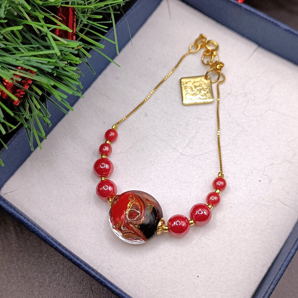 Bracciale con perla in vetro murano, colore rosso by ungioielloperte in scatola
