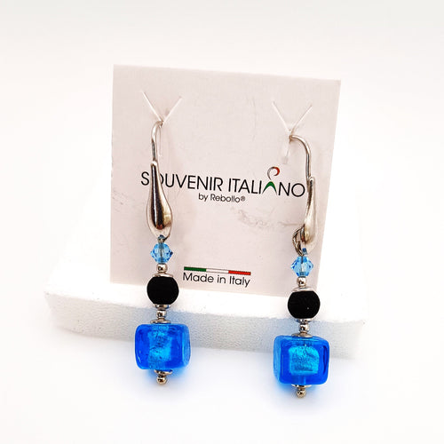 Orecchini pendenti in argento 925 con pietra lavica, vetro di Murano e cristalli Swarovski - ungioielloperte