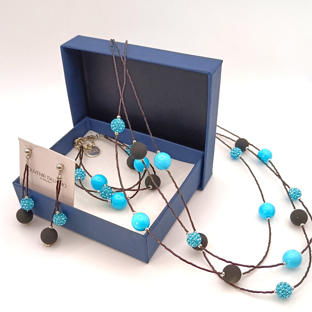 Set gioielli con pietra lavica e cristalli azzurri - ungioielloperte