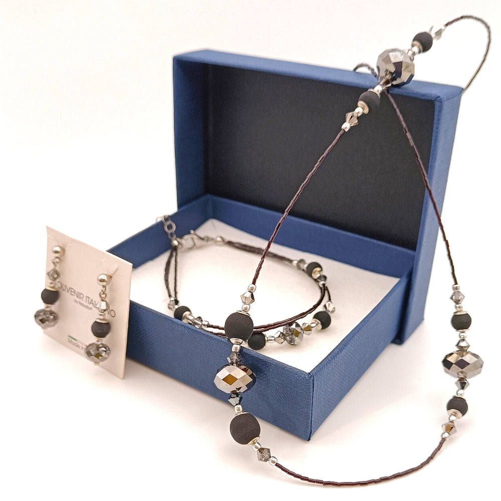 Set gioielli pietra lavica e vetro nero - ungioielloperte